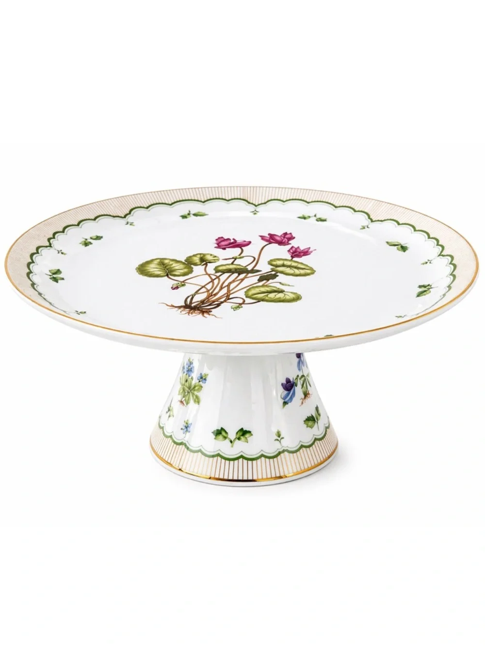 Victorian Garden Pedestal Cake Stand Floral Porcelain Footed Serving Plate